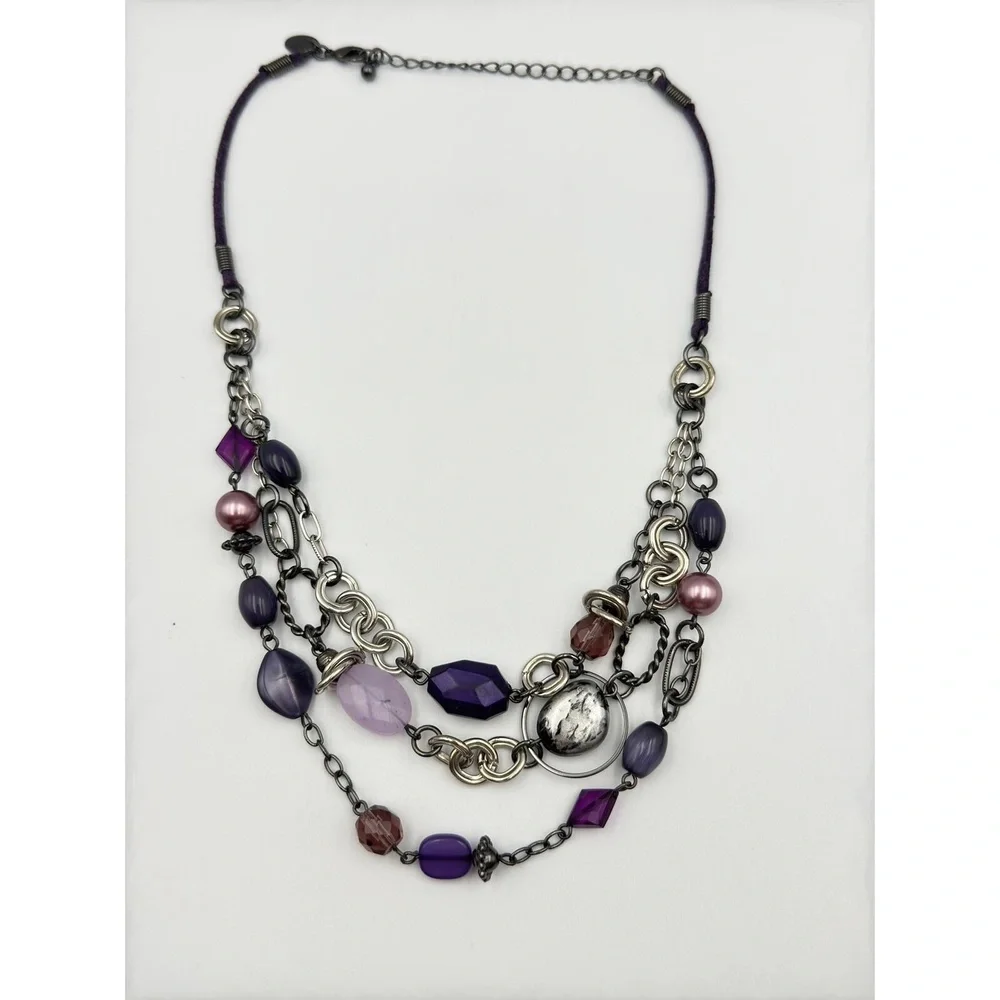 Lia Sophia Purple Haze Multi Strand Glass Cats Eye Acrylic Beaded Necklace